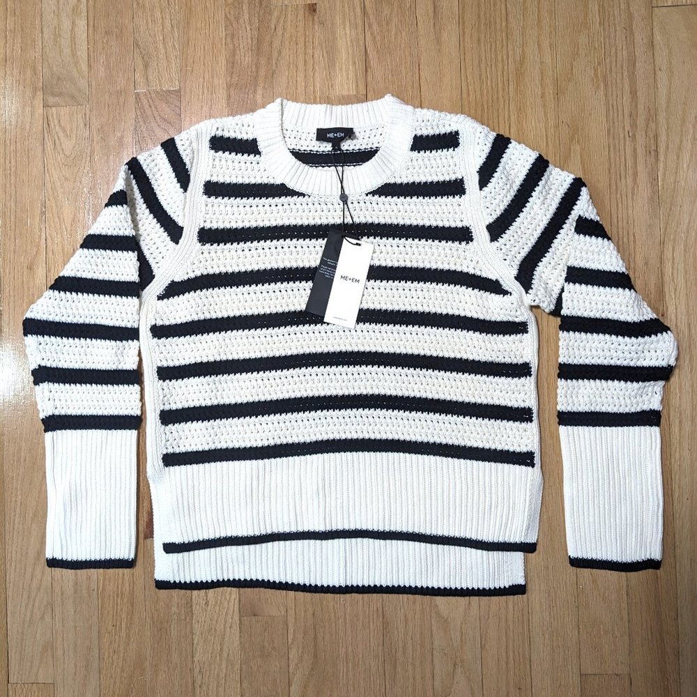 SOLD - ME+EM Cotton Textured Breton Sweater in Cream Size M (NEW WITH TAGS)